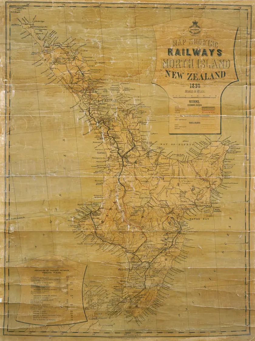 Map showing railways, North Island, New Zealand