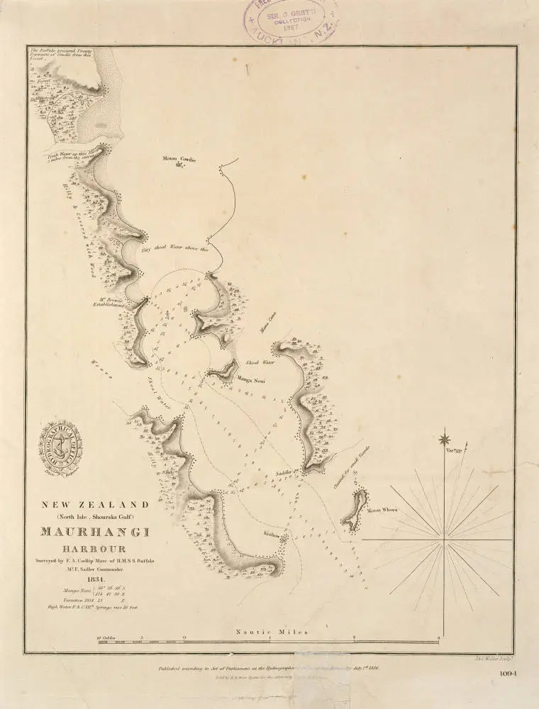 Maurhangi Harbour, surveyed by F. A. Cudlip, Mate of H.M.S.S. Buffalo, Mr F. Sadler, Commander, 1834