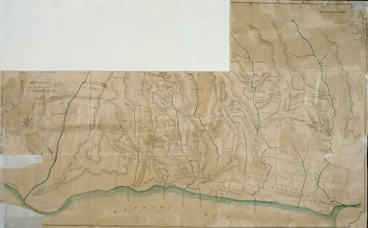 Map of Karaka Block, Thames Goldfield showing roads and claims.