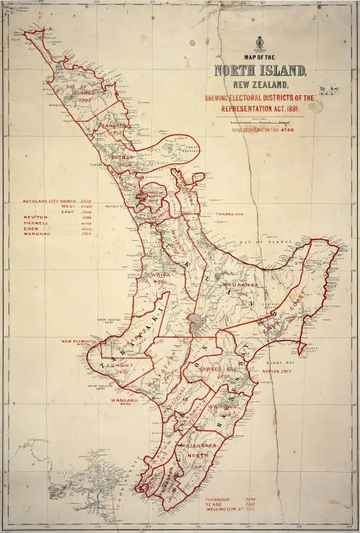 Map of the North Island, shewing electoral districts of the Representation Act, 1881.