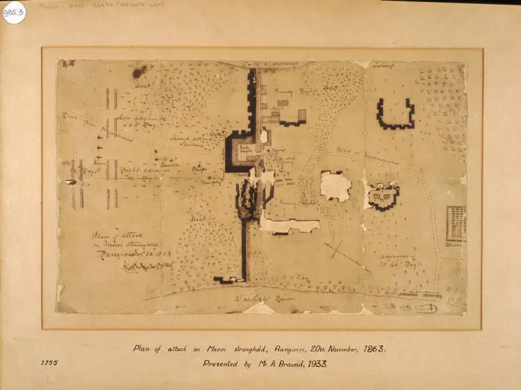Plan of attack on Maori stronghold, Rangiriri, 20 [November] 1863