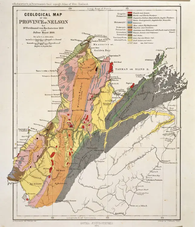 Geological map of the province of Nelson by Dr Ferdinand von Hochstetter and Julius Haast 1860