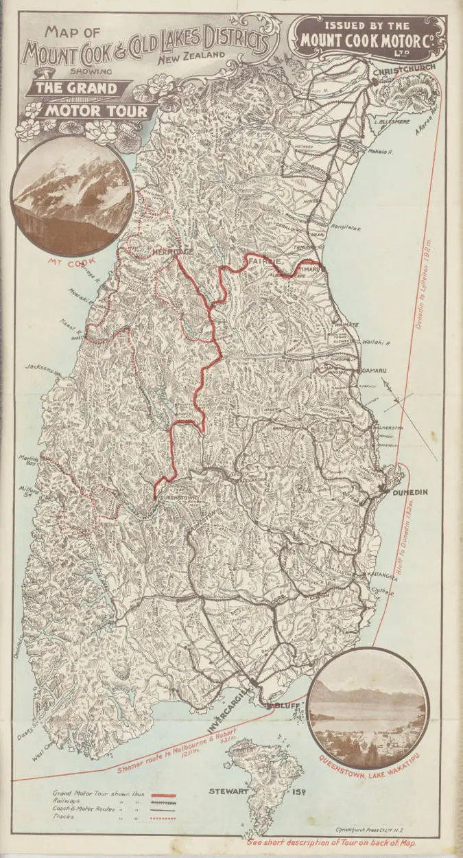 Map of Mount Cook and Cold Lakes Districts New Zealand