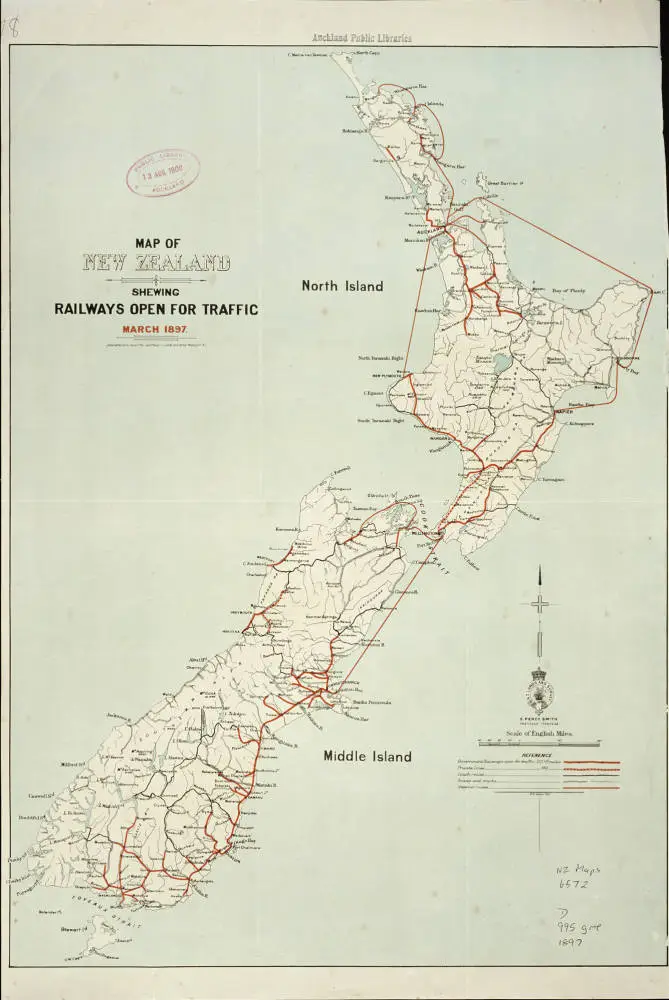 Map of New Zealand shewing railways open for traffic March 1897