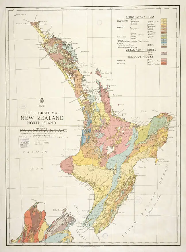 Geological map New Zealand, North Island, compiled by Officers of the Geological Survey Branch of the Scientific and Industrial Research Dept.
