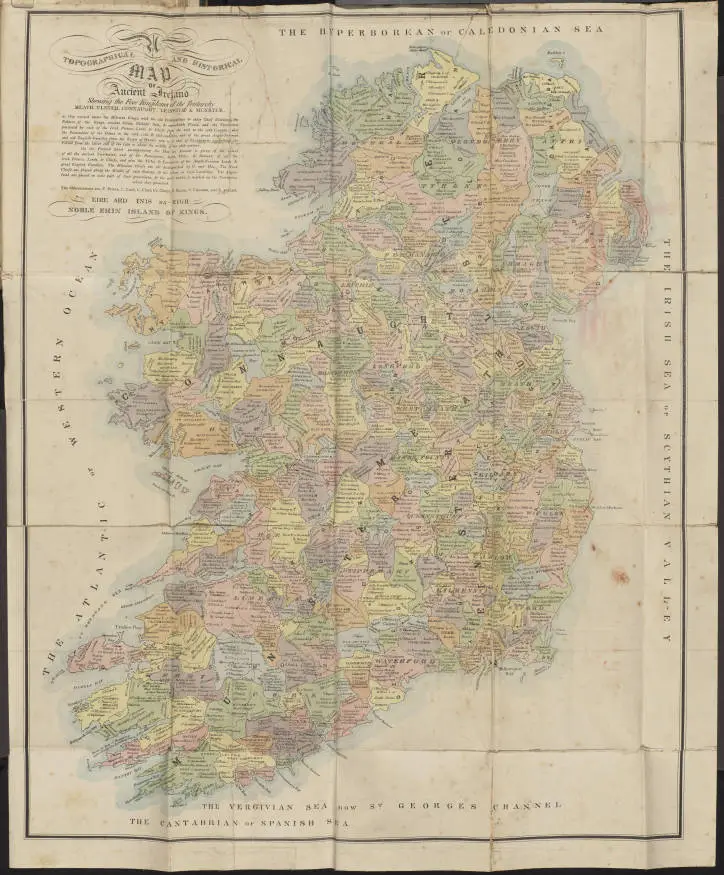 Topographical and historical map of ancient Ireland shewing the five kingdoms of the Pentarchy Meath, Ulster, Connaught, Leinster & Munster