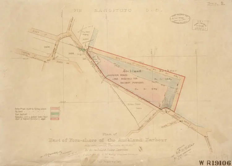Plan of part of fore-shore of the Auckland Harbour to be taken under sec. 188 of the Public Works Act by the New Zealand Railway Department