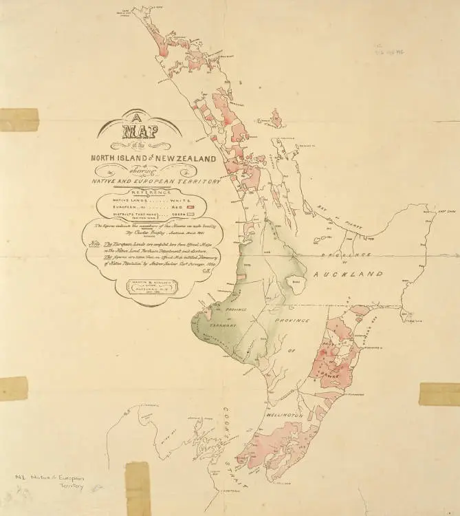 A map of the North Island of New Zealand shewing native and European territory