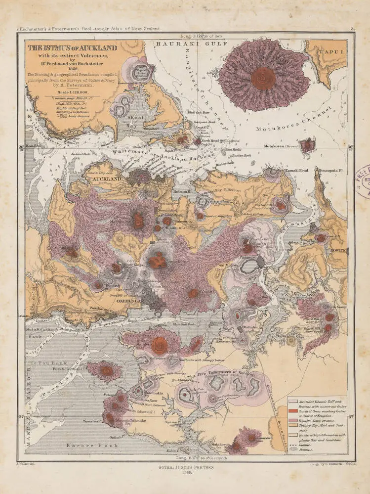 The isthmus of Auckland with its extinct volcanoes by Dr Ferdinand von Hochstetter 1859