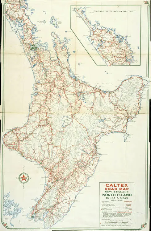 Caltex road map of New Zealand North Island Te Ika-A-Maui