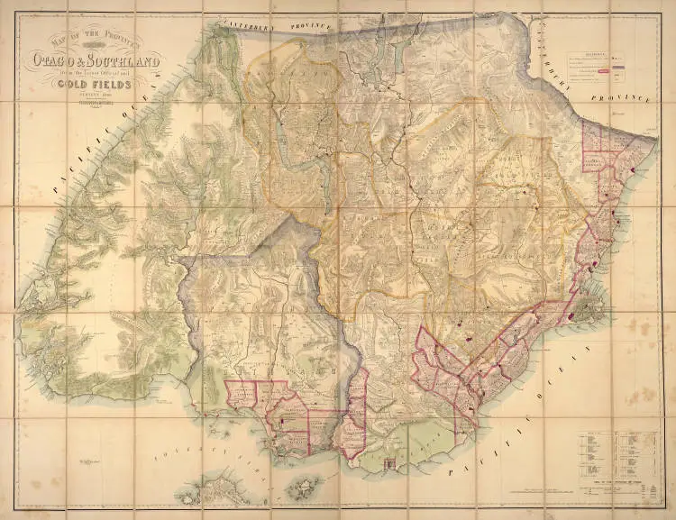 Map of the provinces of Otago and Southland from the latest official and goldfields survey 1866