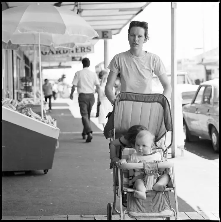 Woman and children shopping, Avondale, 1989