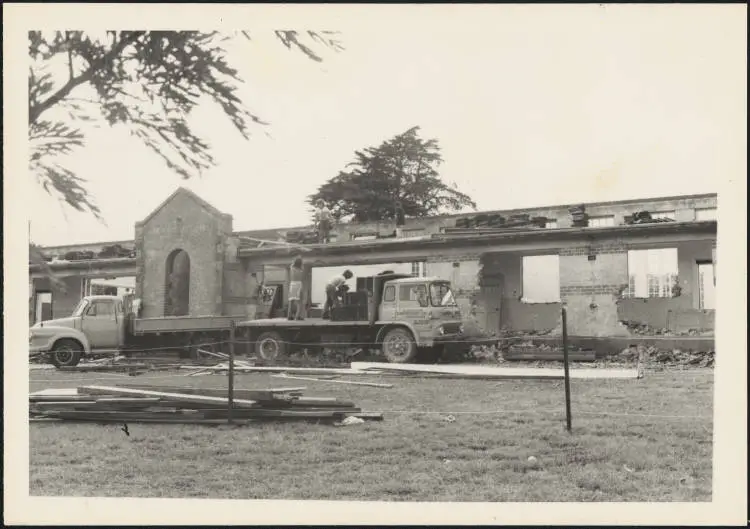 Demolition of old infant block at Belmont Primary School, 1977