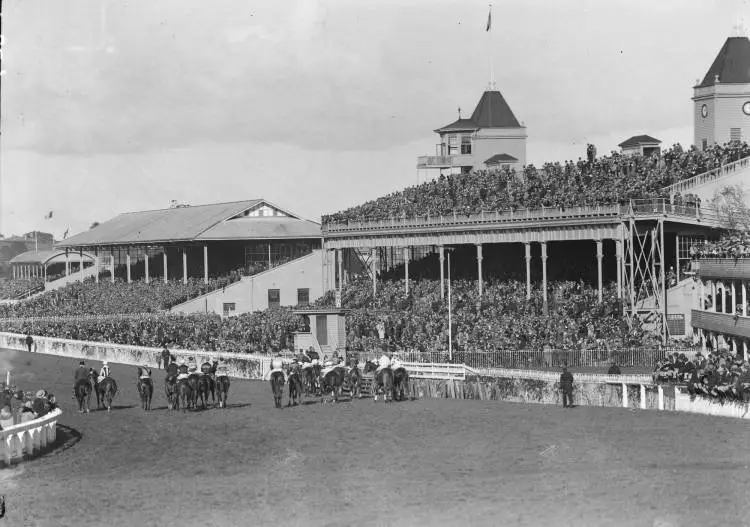 Crowded grandstands at the Ellerslie Racecourse, 1916