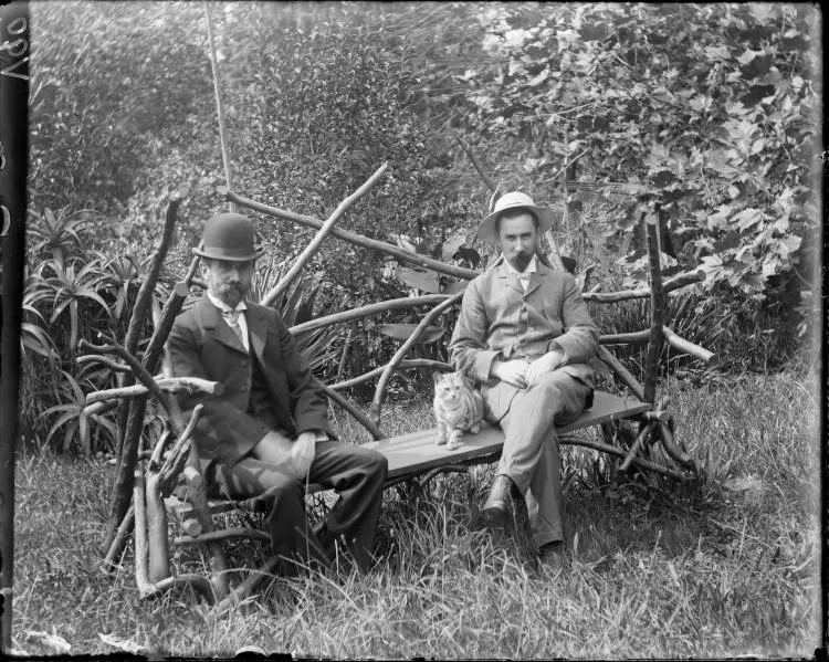 Edward Vaile in the garden of The Avenue, Karangahape Road, 1905