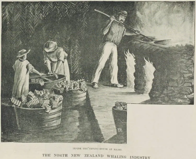 Inside the trying-house at night