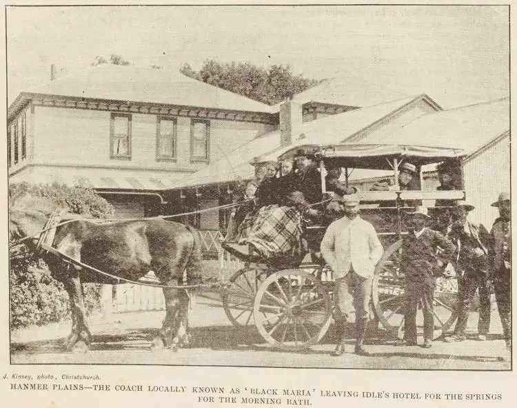 Hanmer Plains - the coach locally known as Black Maria leaving Idle Hotel