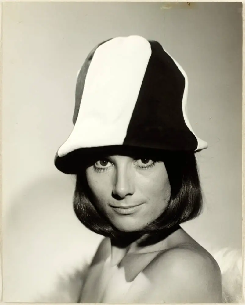 Susanna Fraser wearing a panelled hat, 1960s