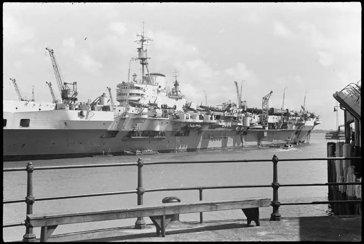 HMS Indefatigable, Princes Wharf, 1945