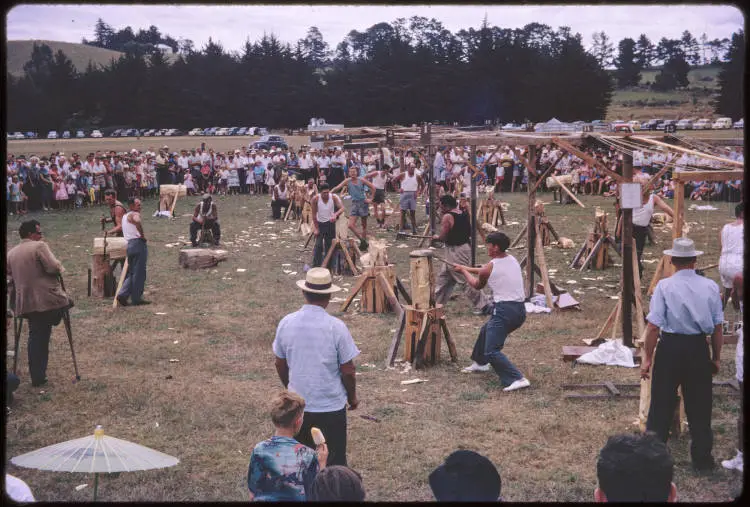 Wood chopping competition, Pukekohe, 1960