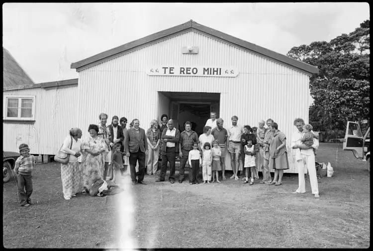 Whare Te Reo Mihi at Te Hiku o te Ika marae, Te Hāpua, 1977