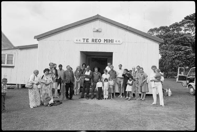 Whare Te Reo Mihi at Te Hiku o te Ika marae, Te Hāpua, 1977