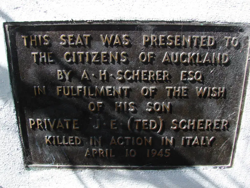 Memorial seat, Achilles Point, St Heliers, 2014