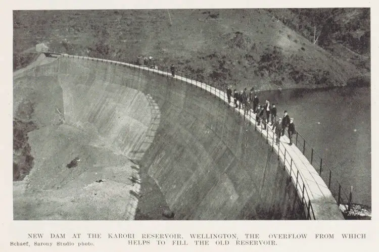 New dam at the Karori Reservoir, Wellington, the overflow from which helps to fill the old reservoir