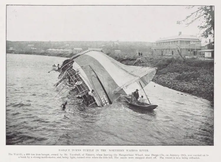 Barque turns turtle in the northern Wairoa River