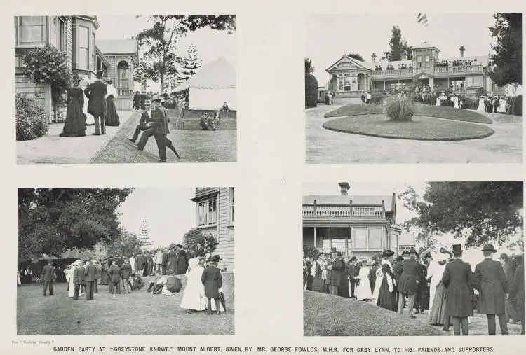 Garden party at 'Greystone Knowe,' Mount Albert, given by Mr George Fowlds, M H R for Grey Lynn, to his friends and supporters