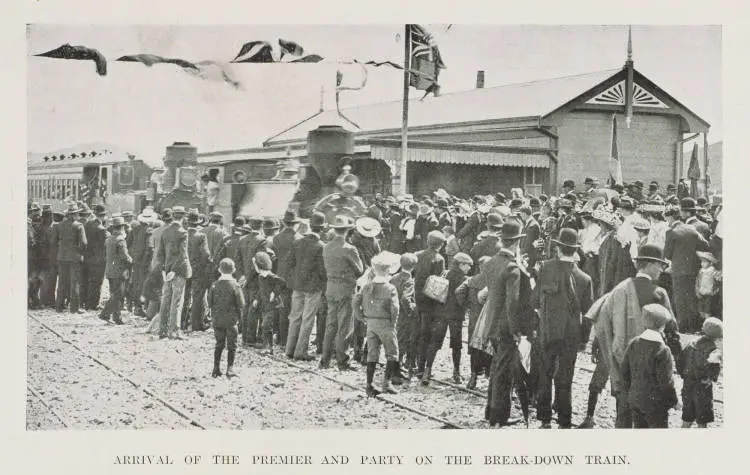 Arrival of the premier and party on the break-down train