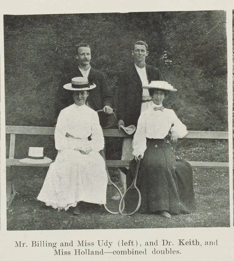 Mr Billing and Miss Udy (left), and Dr Keith, and Miss Holland - combined doubles