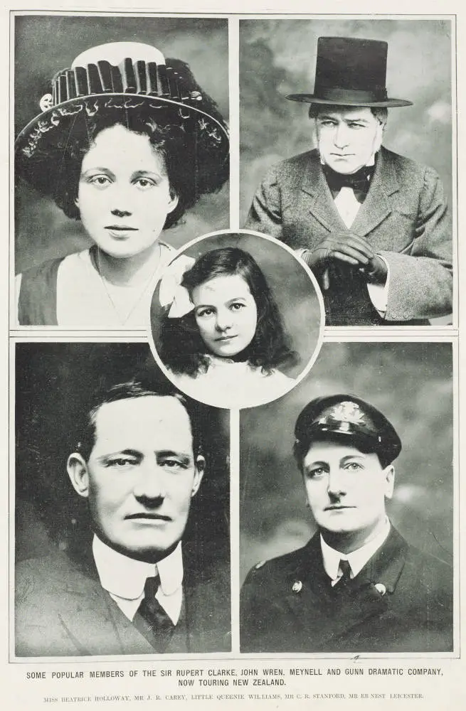 Some popular members of the Sir Rupert Clarke, John Wren, Meynell and Gunn Dramatic Company, now touring New Zealand