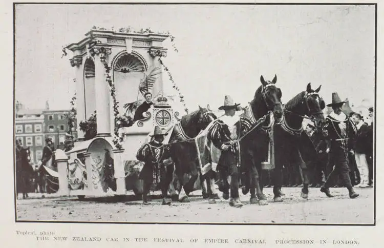 The New Zealand car in the Festival of Empire carnival procession in London