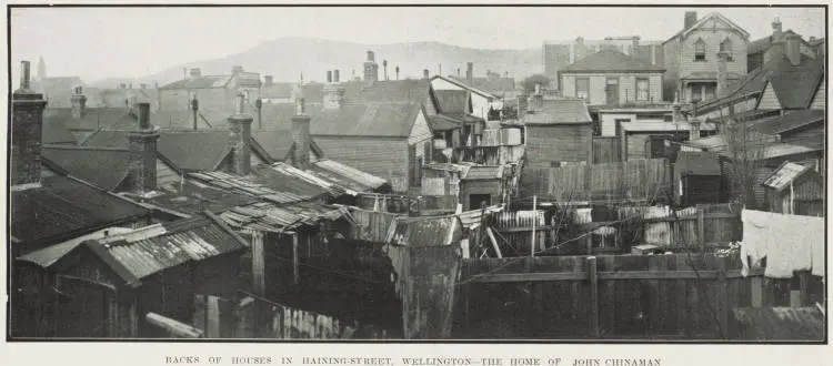 Backs of houses in Haining Street, Wellington - the home of John Chinaman