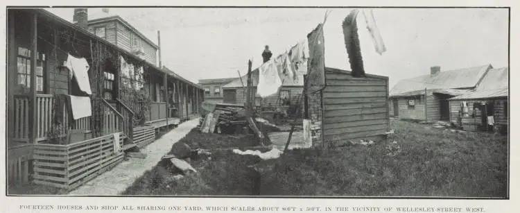 Fourteen houses and shop all sharing one yard