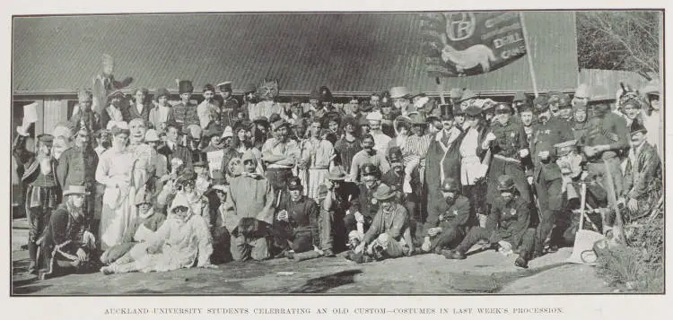 Auckland University students celebrating an old custom - costumes in last week's procession