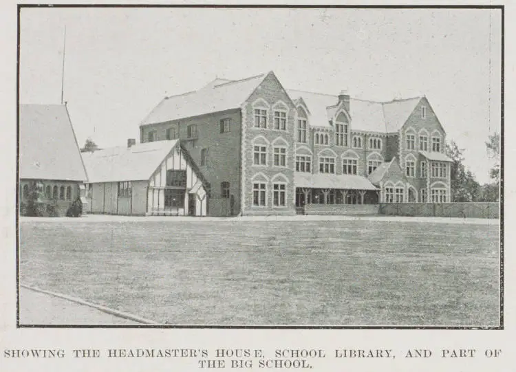 Showing the headmaster's house, school library, and part of the big school