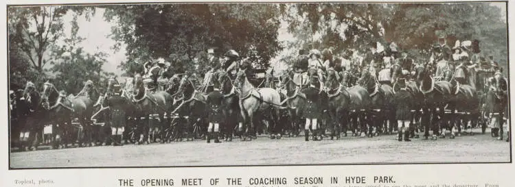 The opening meet of the coaching season in Hyde Park, London