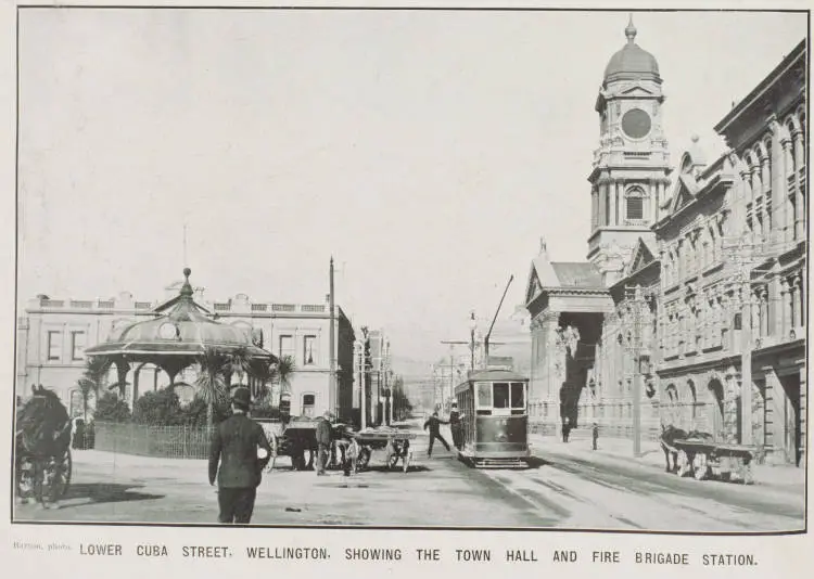 Lower Cuba Street, Wellington, showing the Town Hall and Fire Brigade station