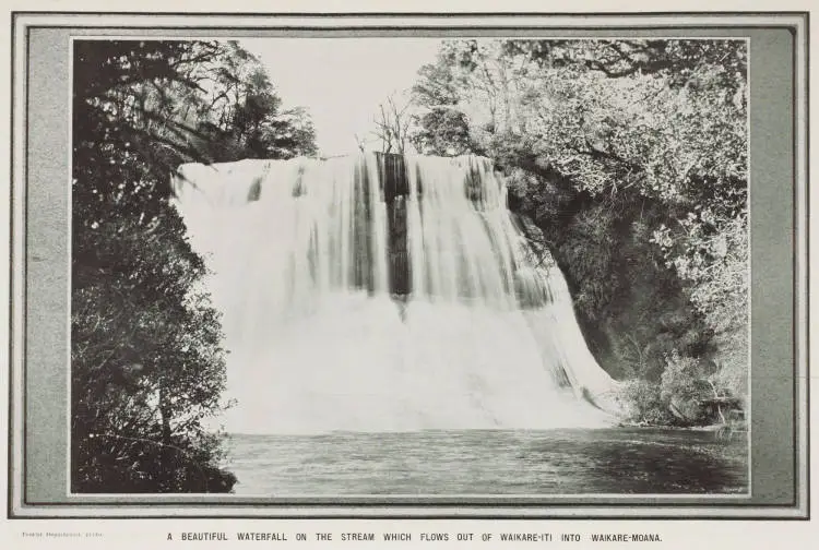 A beautiful waterfall on the stream which flows out of Waikare-iti into Waikare-moana