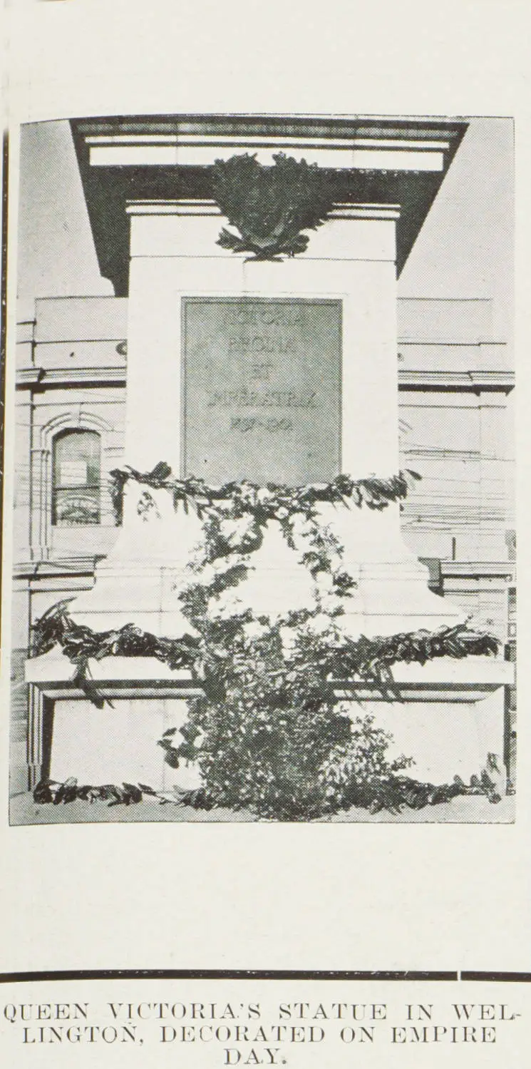 Queen Victoria's statue in Wellington, decorated on Empire Day