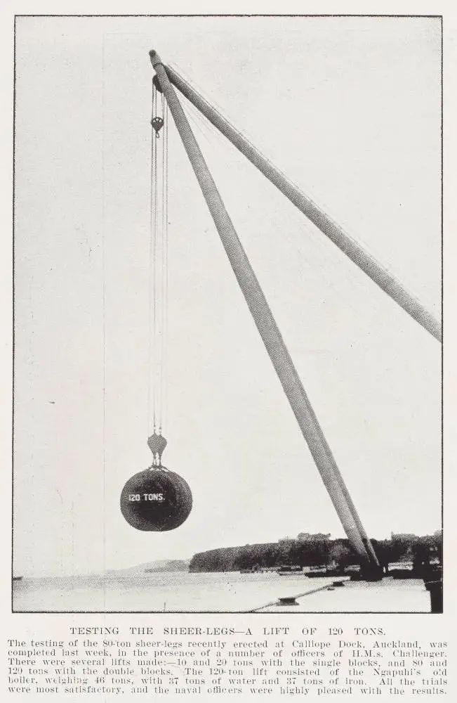 Testing the sheer-legs - a lift of 120 tons