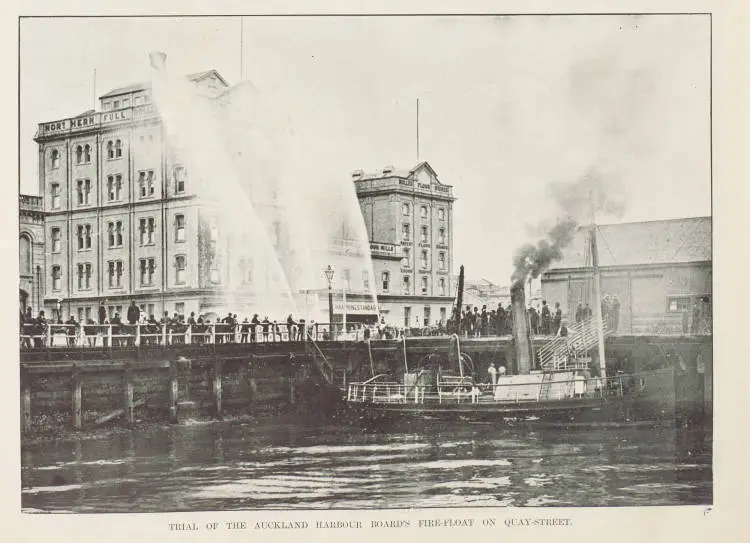 Trial of the Auckland Harbour Board's fire-float on Quay-street