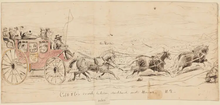 Cobb and Co's coach between Auckland and Mercer, 1865