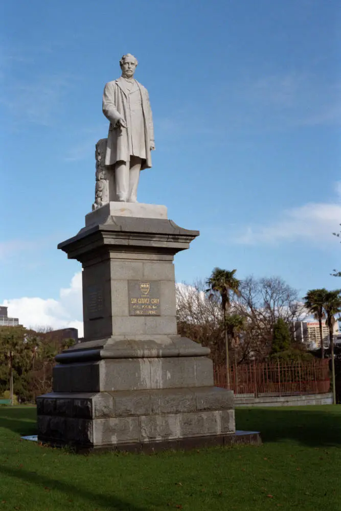 Sir George Grey statue in Albert Park, Auckland Central, 1986