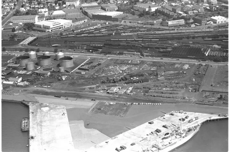 Aerial view of Freyberg Wharf, 1961