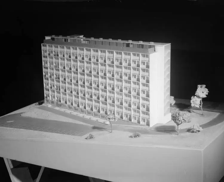 Model of the proposed Greys Avenue Flats, 1956