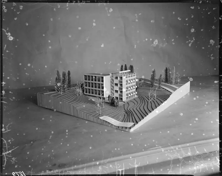 Model of proposed Phillips Street Flats, Freemans Bay, 1953