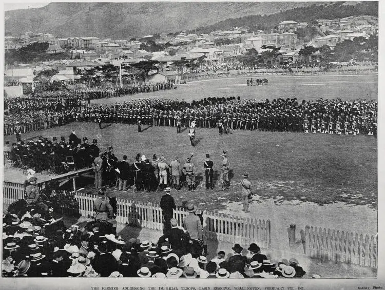 The premier addressing the Imperial Troops, Basin Reserve, Wellington, February 9th, 1901